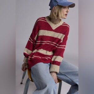 BDG NWOT Urban Outfitters Van Striped Oversized V-Neck Dad Sweater